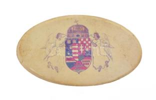 ~1900. Bakelit kitűző a Magyar Királyság angyalos címerével (46x25mm) T:2 / Hungary ~1900. Vinyl badge with the coat of arms of the Kingdom of Hungary with angels (46x25mm) C:XF
