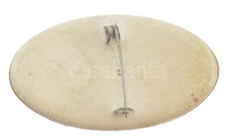 ~1900. Bakelit kitűző a Magyar Királyság angyalos címerével (46x25mm) T:2 / Hungary ~1900. Vinyl bad...