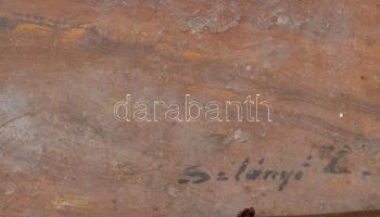 Szlányi Lajos (1869-1949): Őszi erdő. Olaj, falemez, jelzett. Dekoratív, üvegezett, sérült fakeretbe...