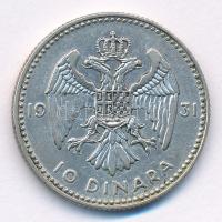 Jugoszlávia 1931. 10D Ag "I. Sándor" T:2 
Yugoslavia 1931. 10 Dinara Ag "Alexander I...