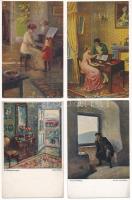 4 db RÉGI motívum képeslap: művészlapok / 4 pre-1945 motive postcards: art postcards