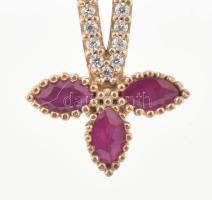 Ezüst(Ag) nyaklánc szintetikus rubinnal díszített kereszt medállal, jelzett, h: 44 cm, bruttó: 22,2 ...