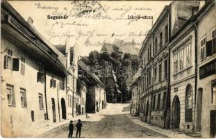 1906 Segesvár, Schässburg, Sighisoara; Iskola utca, Emil Radler üzlete. Zeidner H. kiadása / street view, shop (EK)