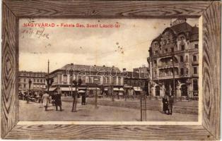 1911 Nagyvárad, Oradea; Fekete Sas szálloda a Szent László téren, piac, üzletek. Benkő Arthur kiadása / hotel, square, market, shops (fl)