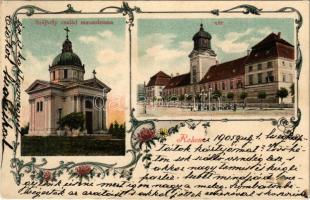 1905 Rohonc, Rechnitz; Szájbély család mauzóleuma, vár / Schloss, Mausoleum / castle, mausoleum. Art Nouveau, floral