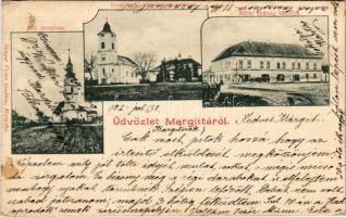 1902 Margitta, Marghita; Református templom, Római katolikus templom és iskola, Mölki apátság kastélya, Henger Viktor üzlete és saját kiadása / Calvinist church, Catholic church and school, abbey castle, publisher&#039;s shop (EK)