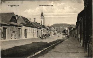 1917 Nagybánya, Baia Mare; Felsőbányai utca, üzlet, ökrösszekér. Kovács Gyula kiadása / street view, shop, ox cart