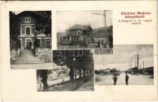 1913 Diósgyőr (Miskolc), M. kir. vasgyár részletei, villamos megállóhely, villa. Grünwald Ignác kiadása (EK)