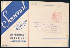 1935 "Jó éjszakát...", Chinoin Sevenal gyógyszerreklám, nagyméretű levelezőlap, art deco g...