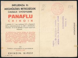 1939 "Panaflu Chinoin influenzánál", Chinoin gyógyszerreklám, nagyméretű levelezőlap, Póly...