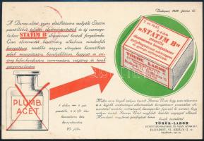 1935 Statim B pasztilla ólommentes borogatószer, Török-Labor gyógyárúnagykereskedés és vegyészeti gyár rt. reklám levelezőlapja, postázva, 15x10 cm