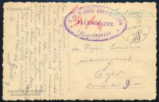 1940 Tábori posta képeslap (Tusnádfürdő) M. KIR. 20. HONVÉD KÖNNYŰTÜZÉREZRED PARANCSNOKSÁG által ELLENŐRIZVE