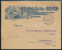 1922 Réthy Béla gyógyszerészeti laboratóriuma és gyógycukorkagyára Békéscsaba fejléces borítékja, postázva