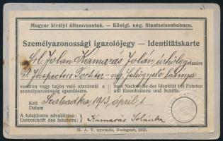 1913 Hölgy keményhátú vizitkártya fotója, Zelesny Károly udvari fényképész pécsi műterméből, MÁV sze...