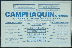 1926 Camphaquin-Chinoin, a japán kámfor vizes oldata, Chinoin gyógyszerreklám levelezőlap, postázva, 15x10 cm