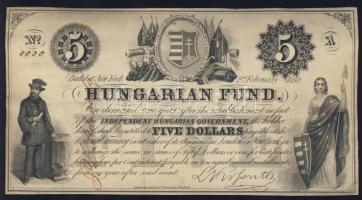 Emigráns Kossuth-bankó 1852. 5$ papírra kasírozva