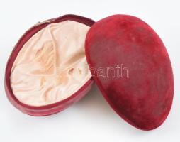 cca 1900 Tojás formájú ékszertartó doboz bársonnyal, kopott, 13×9 cm