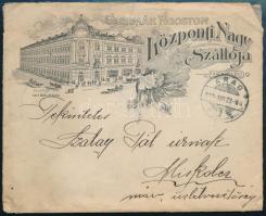 1913 Arad, Csermák Ágoston Központi Nagy Szállója fejléces borítékja, a szálloda épületének képével, postázva, kissé sérült