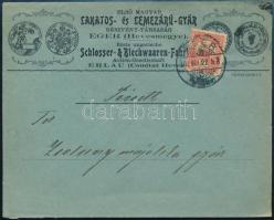 1904 Eger, Első Magyar Lakatos és Lemezárúgyár Rt. fejléces borítékja, postázva, hátoldalán szakadással