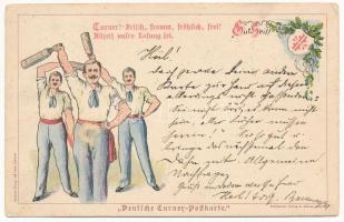 1899 (Vorläufer) Gut Heil! Deutsche Turner-Postkarte / Német Tornaegylet szecessziós képeslapja / German gymnastics club. A. Mobius Art Nouveau, floral (EK)