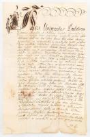 1799 Komárom vármegye nemessége által kiadott, latin nyelvű okirat, nagyréti Vajda István (Stephani Vajda de Nagy Réth) részére, két kézzel írt oldal, felzetes viaszpecséttel, sérüléssel, foltokkal
