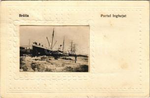 Braila, Portul inghetat / frozen port with steamship (fa)