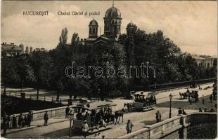 1910 Bucharest, Bukarest, Bucuresti, Bucuresci; Cheiul Garlei si podul / lóvasút / street view, horse-drawn tram (r)