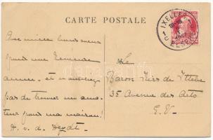 1919 Fekete macskák tandem kerékpáron. Újévi üdvözlet / New Year greeting, black cats on tandem bicy...