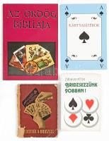 4 db kártyás könyv - Az ördög bibliája; Kártyajátékok, Az ultitól a bridzsig, Bridzsezzünk jobban. Kötetenként változó kötésben és állapotban.