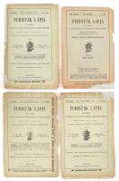 1897-1917 Turisták Lapja 4 száma, az egyik hátsó borítója hiányzik, a többi borítója javított, kissé sérült borítókkal.