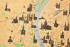 cca 1936 Budapest térkép, kétoldalas, német nyelvű, kis szakadással, 47x43 cm