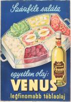 cca 1930-1940 Venus legfinomabb táblaolaj (étolaj), Hutter és Lever Rt. reklámplakát, karton, Révai-ny., kissé sérült, tetején vágott, 48x33,5 cm