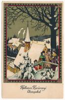 1939 Kellemes karácsonyi ünnepeket! Dombornyomott szecessziós litho / Christmas greeting. Erika Nr. 5069. Art Nouveau, embossed litho (fl)