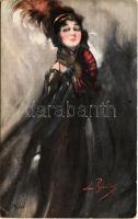 1913 The Fan Lady art postcard. artist signed (EK)
