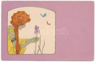 Girl in purple. Art Nouveau unsigned Raphael Kirchner (fl)