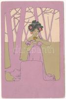 Girl in purple. Art Nouveau unsigned Raphael Kirchner (worn corners)