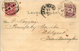 1899 (Vorläufer) Rozsnyó, Roznava; Vasas fürdő, Evangélikus polgári leányiskola, püspöki székház, Kr...