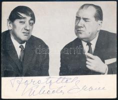 Kibédi Ervin (1924-1997) és Hlatky László (1911-1982) színészek (Hacsek és Sajó), aláírt kép, 13,5×8 cm