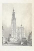 Thomas Allom - E. Roberts: West Front of Cathedral of Notre Dame, Antwerp (Antwerpeni Notre-Dame székesegyház), XIX. századi metszet modern reprodukciója, 50x36,5 cm