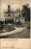 1907 Stubnyafürdő, Túróchévíz, Stubnianske Teplice, Turcianske Teplice; Zöld tükörfürdő. A fürdőigazgatóság kiadása / spa, bath + BUDAPEST - ODERBERG 22 vasúti mozgóposta bélyegző (fl)