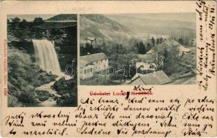 1899 (Vorläufer) Lucski-fürdő, Lúcky Kúpele (Liptó); vízesés, nyaralók. Wlaszlovits Gusztáv 1036. / spa, waterfall, villas (EK)
