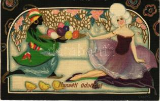 1928 Húsvéti üdvözlet / Italian lady art postcard with Easter greeting. Ballerini & Fratini 266. s: Chiostri