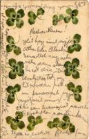1907 Lóherés üdvözlőlap / Greeting card with clovers. litho (lyuk / pinhole)