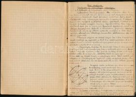 1948 Kézzel írt fizika jegyzetfüzet, sérült kötéssel, egy kijáró lappal.