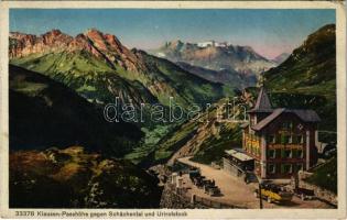 1927 Klausenpass, Klausen Pass; Klausen-Passhöhe gegen Schächental und Urirotstock / hotel, automobiles (EK)