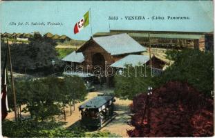 1911 Venezia, Venice; Lido, Panorama / tram, Italian flag (small tear)