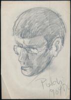 Poldi jelzéssel: Arckép, 1969. Ceruza, papír. Lap sarkaiban törésnyomokkal. 28,5x20,5 cm
