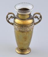 Régi réz urna váza csiszolt üveg betéttel. XX sz. eleje. 16 cm