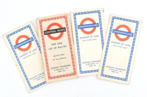 1966 London Underground, Diagram of Lines and Station Index (x3), Central Buses Map and List of Routes / London busz- és metróhálózatának térképei, benne a megállók jegyzékével, 4 db (az egyik 3 példányban)