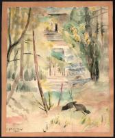 Johan Hugó (1890-1951): Kerti hangulat, 1950. Akvarell, papír, jelzett, papírra kasírozva. Proveniencia: Johan Hugó hagyatéka. 29x24 cm. / watercolour on paper, signed. Provenance: from the estate of the artist.